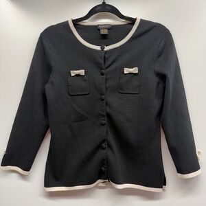Philosophy Black‎ Cream Trim Bows Cardigan Sweater Medium Coquette Academia Twee